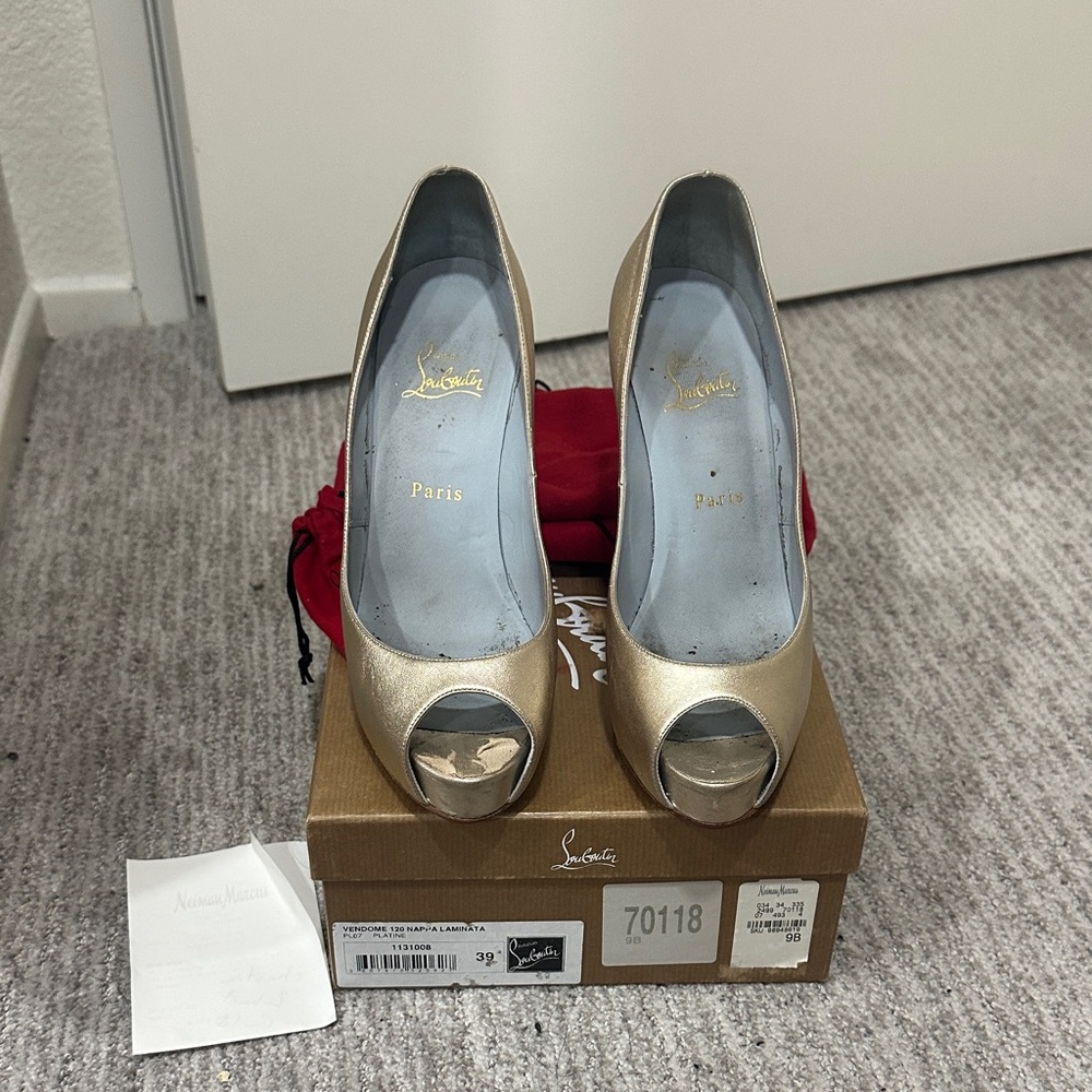 Christian Louboutin Metallic Gold Peep Toe Heels